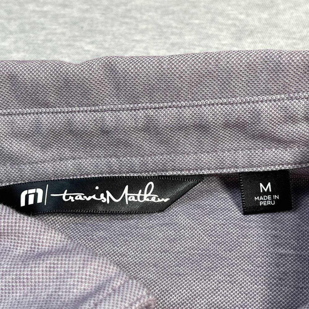 Travis Mathew Men M Polo Shirt Pocket Heather Purple Lavender Striped Golf 21.25 - Picture 2 of 9